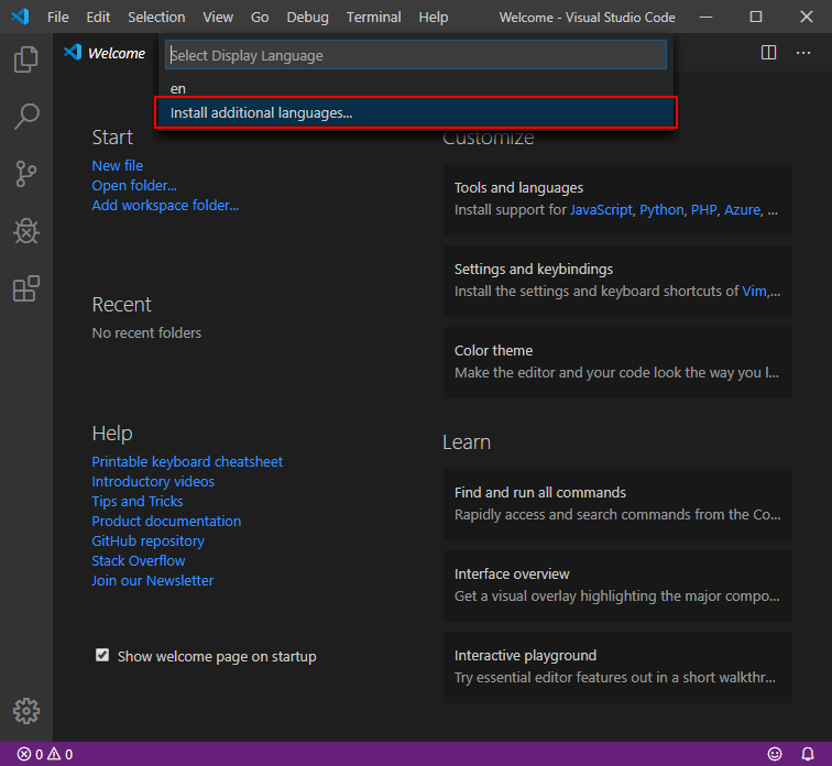 Visual Studio Code Install additional languages