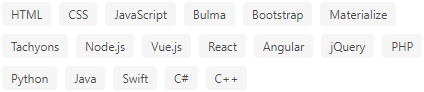 Bulmaのtagクラスでタグラベル（バッチ）のサンプルのブラウザーでの実行結果