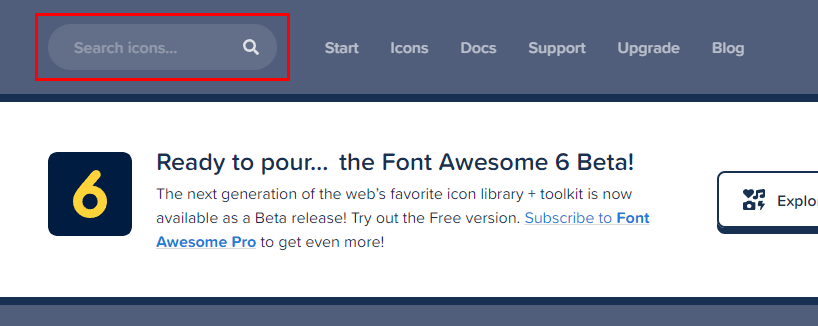 Font Awesome ページのSearch Iconsテキストボックス
