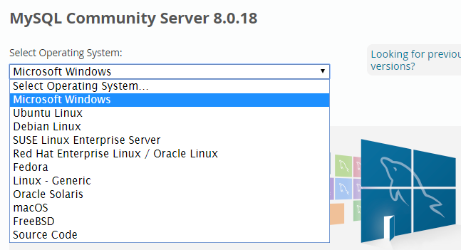 MySQL Community Serverのダウンロードページ OS選択