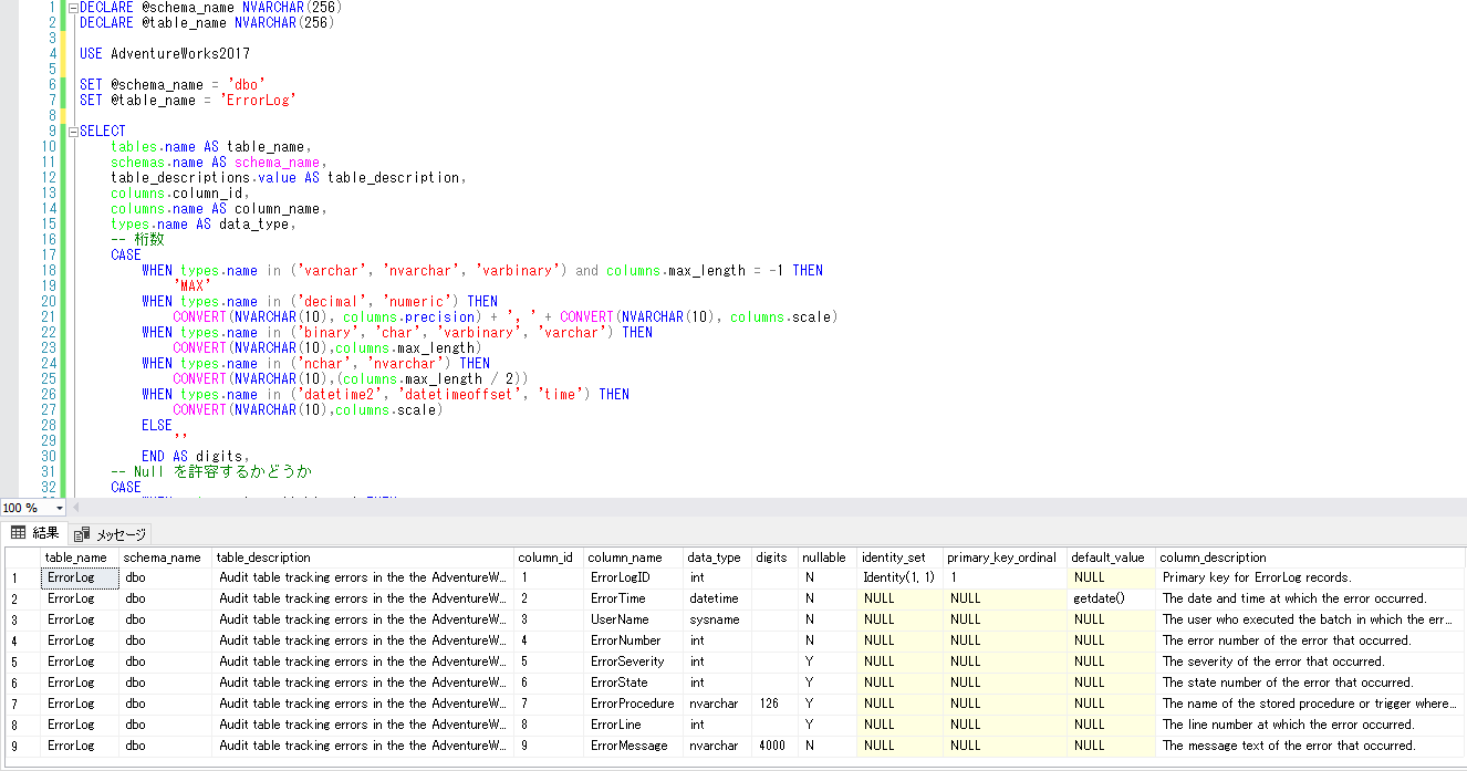 Sql Server のカタログビューからテーブルの定義書情報を取得する Johobase